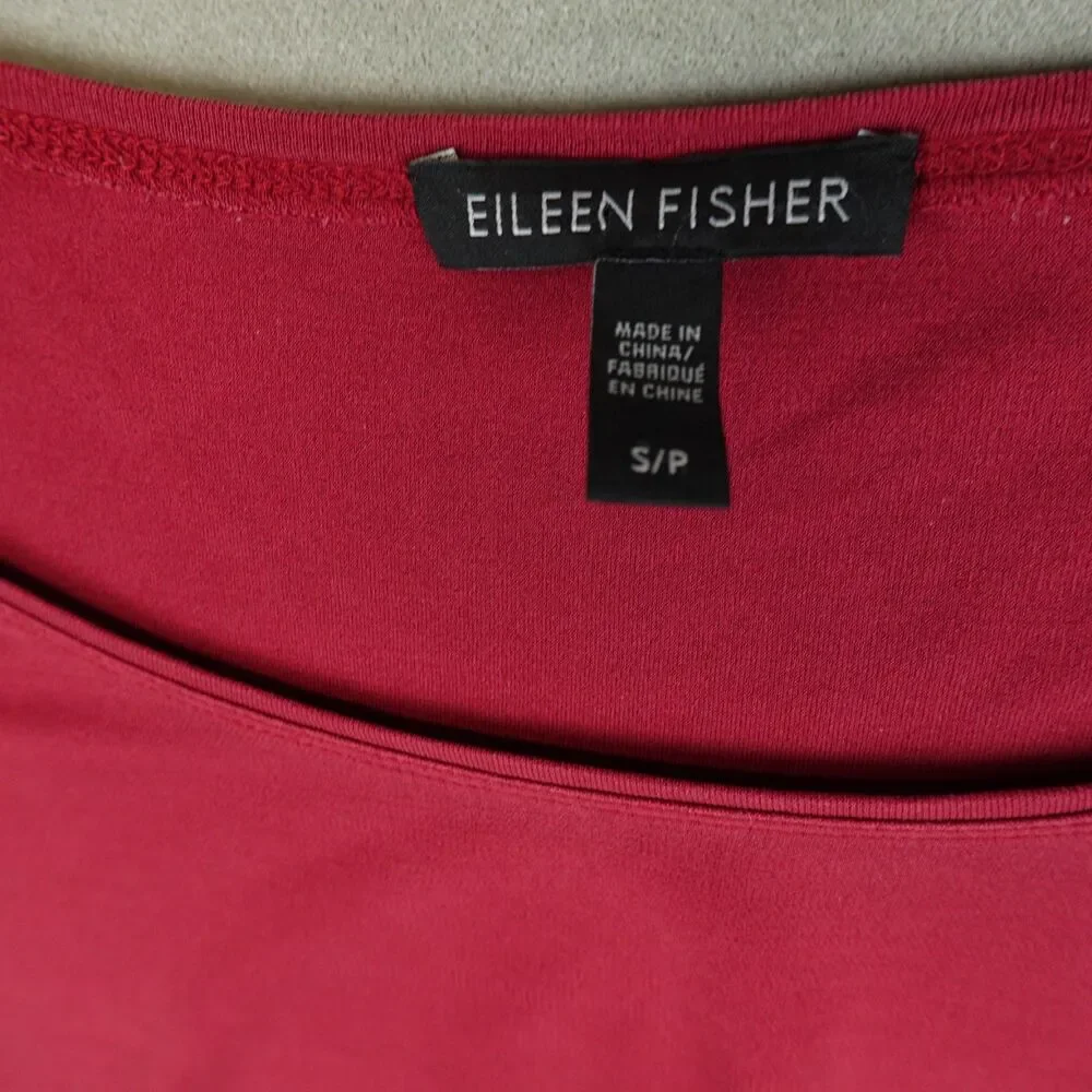 Eileen Fisher T Shirt 100% Silk Jersey Short Sleeve Scoop Neck Tee Red Classic